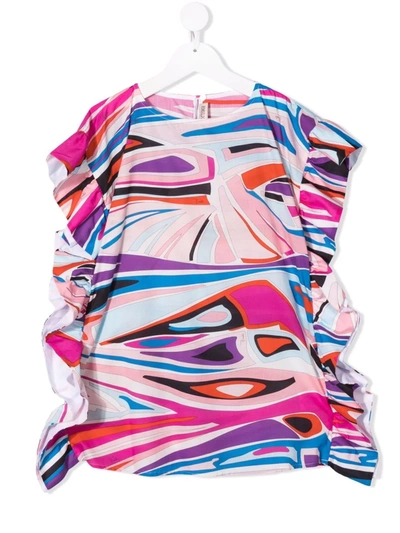 Emilio Pucci Junior Kids' Abstract-print Flutter-sleeve Dress In Pink