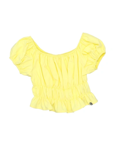 Miss Blumarine Kids' Ruched Cotton Blouse In Light Yellow
