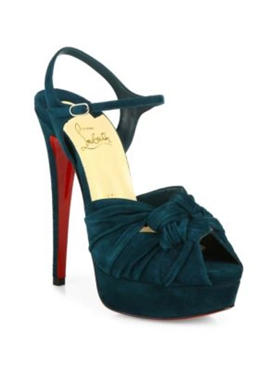 Christian Louboutin Ionescadiva 150 Knotted Suede Platform Sandals In Lagune