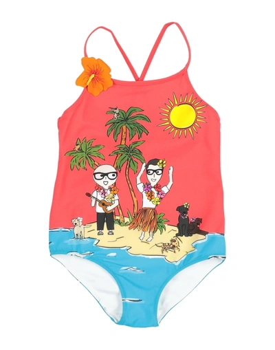 Dolce & Gabbana Kids' One-piece Swimsuits In Red