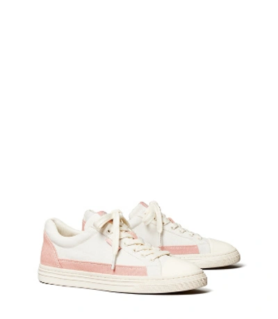 Tory Burch Women's Classic Court Lace Up Sneakers In Ivory Canvas/pink