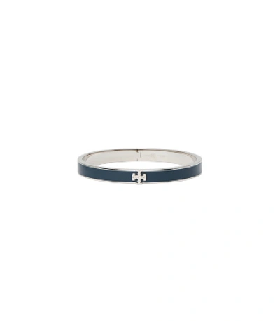 Tory Burch Kira Enameled Slim Bracelet In Tory Silver / Tory Navy