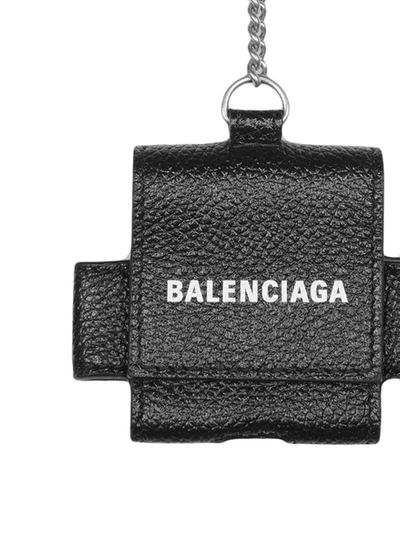 Balenciaga Logo皮革airpods保护套 In Black