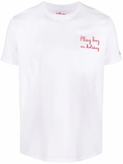 Mc2 Saint Barth Slogan-embroidered Cotton T-shirt In White