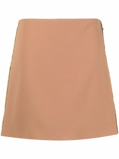 Versace Neutrals Baroque Print Piping Mini Skirt