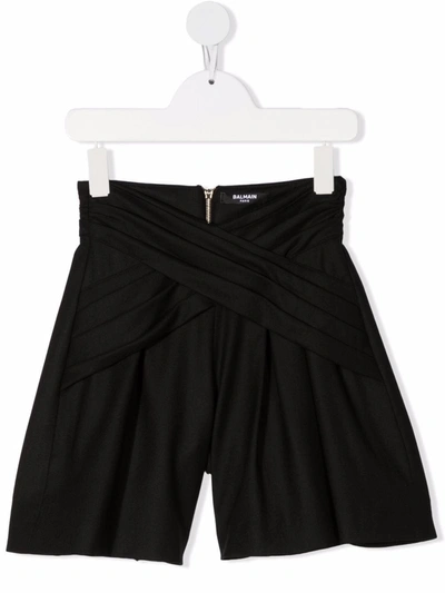 Balmain Cross-over Gathered Shorts In 黑色