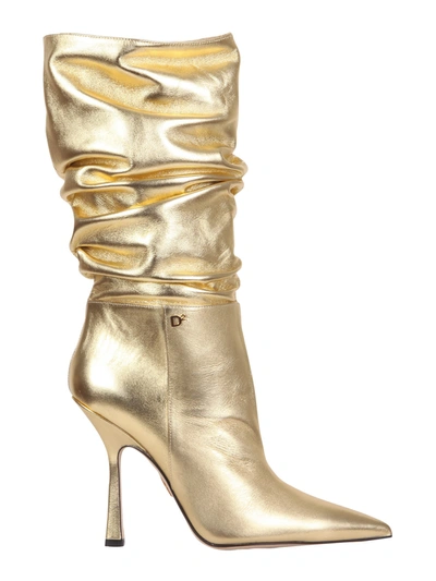 Dsquared2 100mm Metallic Leather Boots In Gold