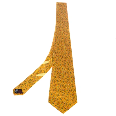 Pre-owned Ferragamo Chrome Yellow Floral Print Silk Tie