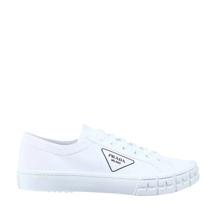Pre-owned Prada White Wheel Low-top Sneakers Size Eu 42 Uk 8