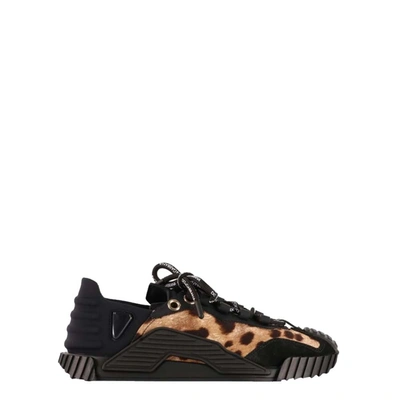 Pre-owned Dolce & Gabbana Black/brown Ns1 Leopard Print Sneakers Size Eu 39