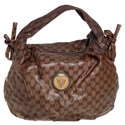 Pre-owned Gucci Beige Gg Crystal Canvas Hysteria Hobo