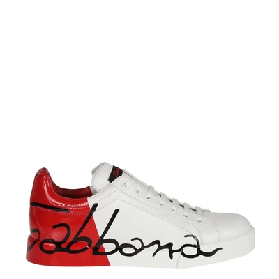 Pre-owned Dolce & Gabbana White Portofino Trainers Size Eu 40 In Red