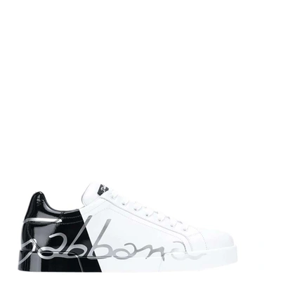 Pre-owned Dolce & Gabbana White/black Portofino Trainers Size Eu 43