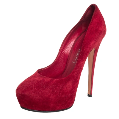 Pre-owned Casadei Red Suede Platform Pumps Size 37