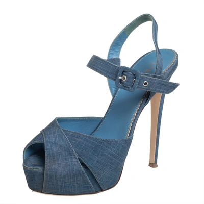 Pre-owned Le Silla Blue Denim Platform Sandals Size 38