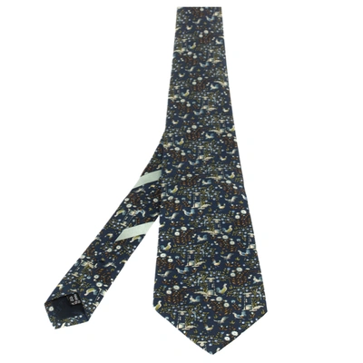 Pre-owned Ferragamo Navy Blue Well Print Silk Tie