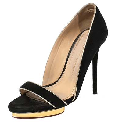 Pre-owned Charlotte Olympia Black Suede Christine Open Toe Sandals Size 36.5