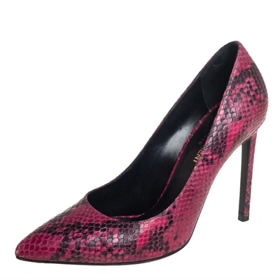 Pre-owned Saint Laurent Two Tone Python Embossed Leather Pointed Toe Pumps Size 38 In Red