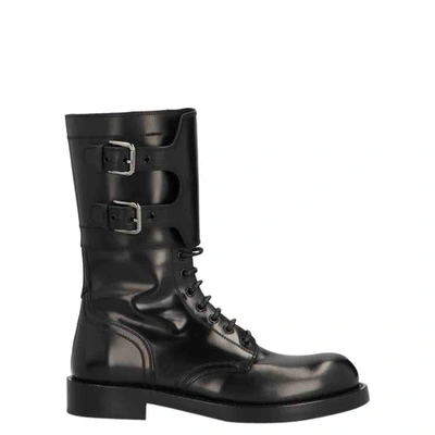 Pre-owned Dolce & Gabbana Black Polished Leather Military Boots Size Eu 41