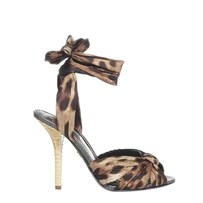Pre-owned Dolce & Gabbana Leopard Print Twill Wicker Heel Sandals Size Eu 39 In Multicolor
