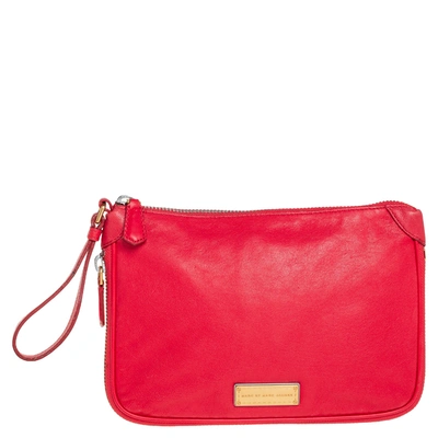 Pre-owned Marc By Marc Jacobs Red Leather Classic Q Wristlet Clutch