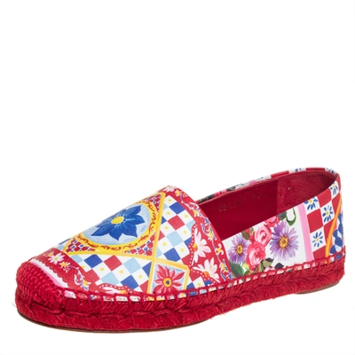 Pre-owned Dolce & Gabbana Multicolor Floral Printed Leather Espadrille Flats Size 36