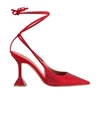 Amina Muaddi Crystal Lace-up Sling-back Pump Red Siam
