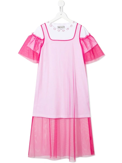 Simonetta Kids' Tulle T-shirt Maxi Dress In Pink