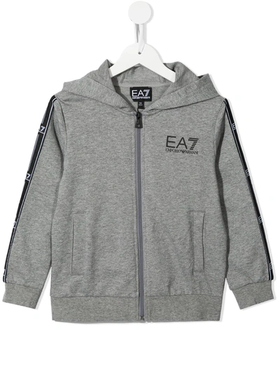 Emporio Armani Kids' Logo-print Zip-up Hoodie In Grey