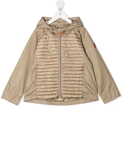 Save The Duck Kids' Padded-panel Hooded Nylon Jacket In Neutrals