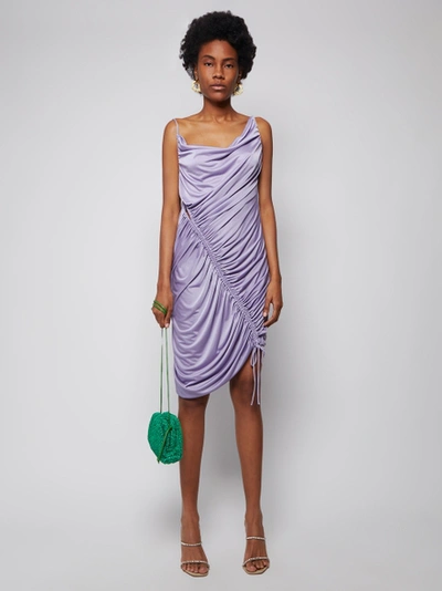 Bottega Veneta Asymmetric Ruched Satin-jersey Mini Dress In Purple