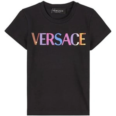 Versace Kids' Metallic Logo-print T-shirt In Black