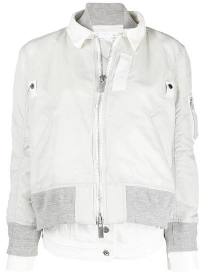 Sacai Denim Twill Blouson Jacket, Off-white In Grey