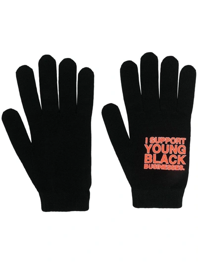 Off-white Slogan Print Gloves In Black