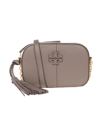 Tory Burch Mcgraw Leather Crossbody Bag In Silver Maple