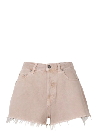 Saint Laurent Distressed Cut-off Denim Shorts In Pink