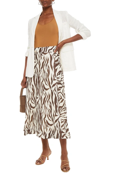 Zimmermann Fiesta Zebra-print Linen Midi Wrap Skirt In White,brown