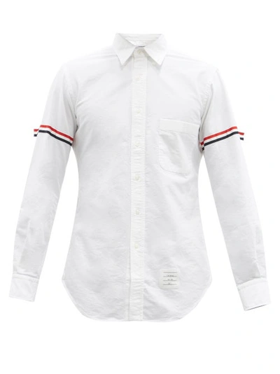 Thom Browne Button-down Collar Striped Grosgrain-trimmed Cotton Oxford Shirt In White