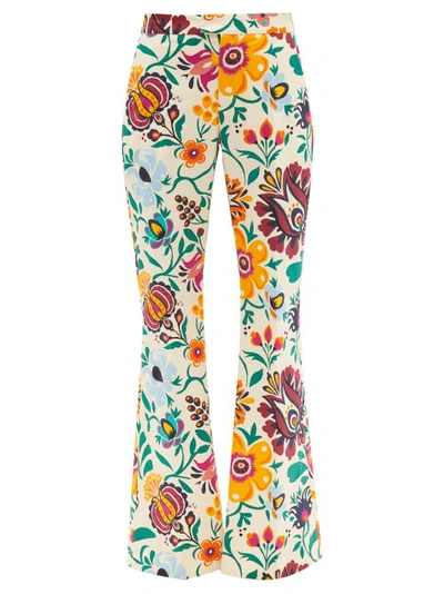 La Doublej Saturday Night Floral-print Cotton-blend Trousers In Selva Bianco