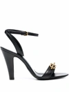 Saint Laurent Maillon Leather Sandals With Golden Chain In Black
