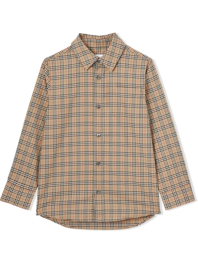 Burberry Kids' Archive Check Stretch-cotton Shirt In Beige