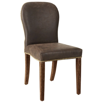 Oka Stafford Leather Dining Chair - Aged Truffle In Aged Truffle Leather