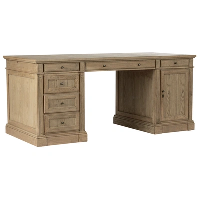 Oka Edward Weathered Oak Desk With Cupboard - Wood