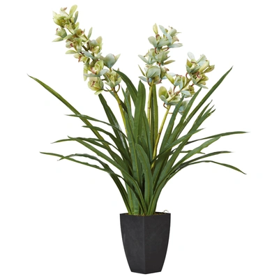 Oka Faux Cymbidium Orchid With Narrow Vase - Green