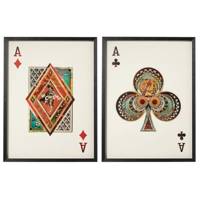 Oka Framed Pair Of Ace Of Clubs & Diamonds Collages - Multi
