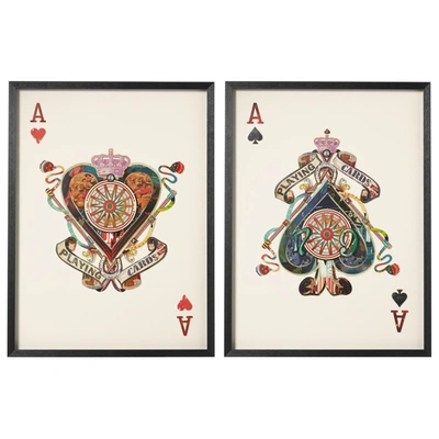 Oka Framed Pair Of Ace Of Spades & Hearts Collages - Multi