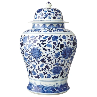 Oka Giant Mandarin Hand-painted Lidded Jar In Blue