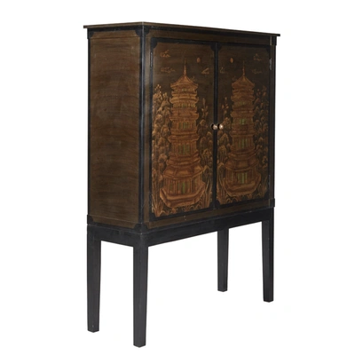 Oka Pagoda Chinoiserie Tv Cabinet - Black/antique Gold