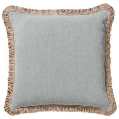 Oka Stonewashed Linen Pillow Cover With Fringing- Aqua