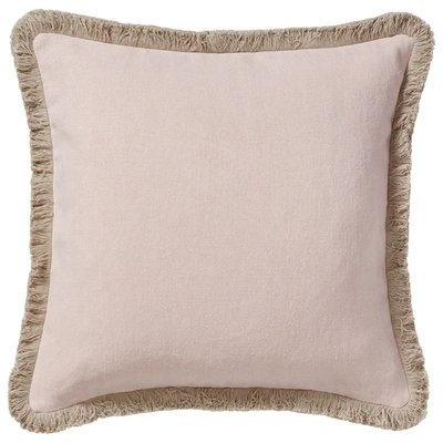 Oka Stonewashed Linen Pillow Cover With Fringing - Dusty Rose